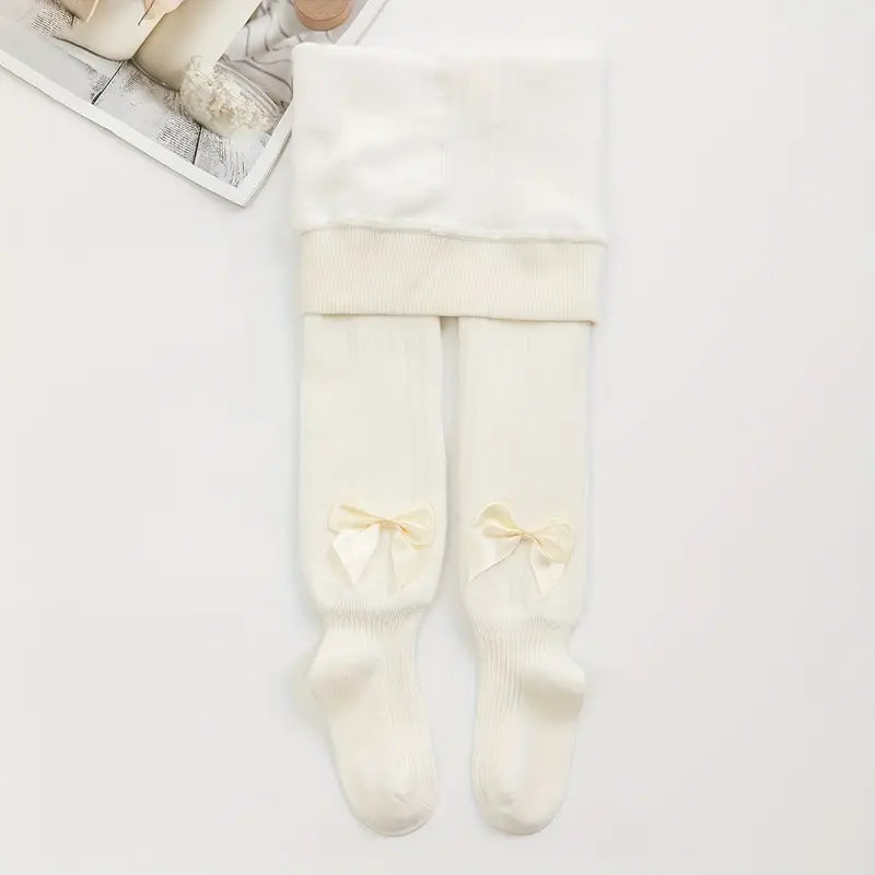 Collants Fille Côtelés avec Nœud – Pantalons Chauds et Élégants pour l’Hiver