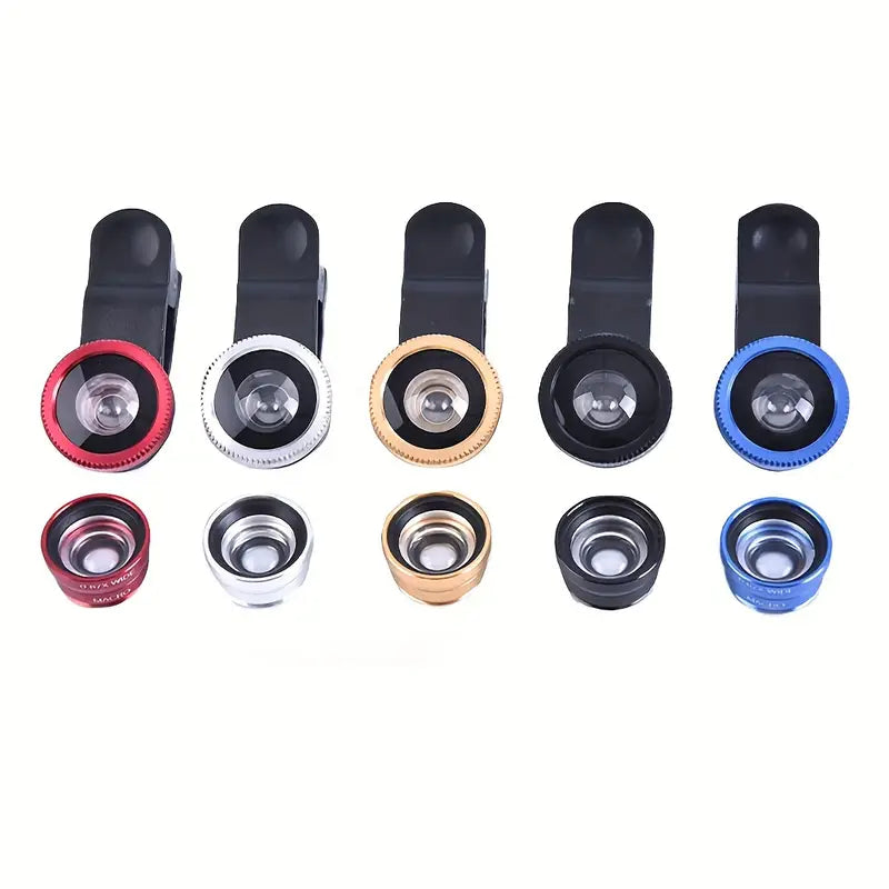 Kit Objectif Smartphone 3 en 1 avec Clip – Lentilles Grand Angle, Macro et Fisheye avec Pochette de Transport