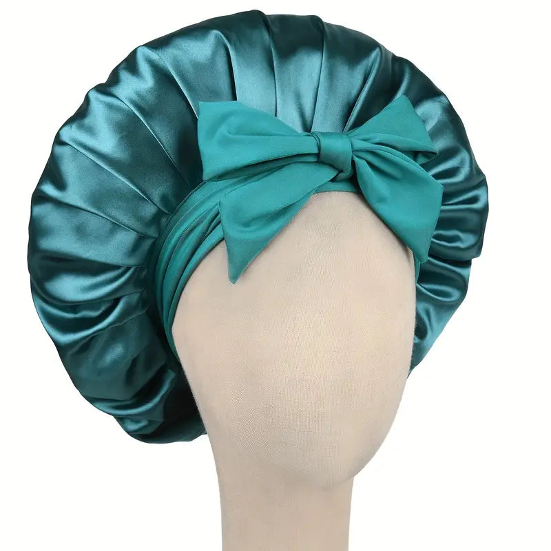 Bonnet en Satin avec Nœud – Protection Cheveux Nuit pour Boucles, Lissage et Coiffures Préservées