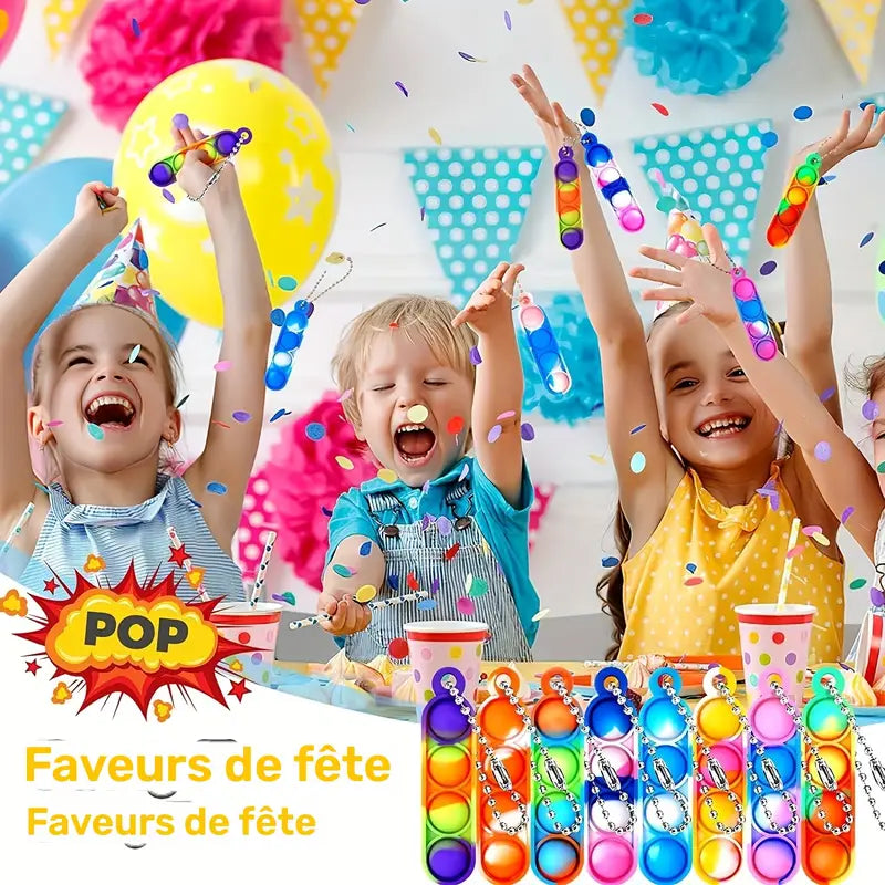 Porte-clés Enfant Pop It Antistress – Lot de 30 Mini Porte-clés Colorés Sensoriels en Silicone