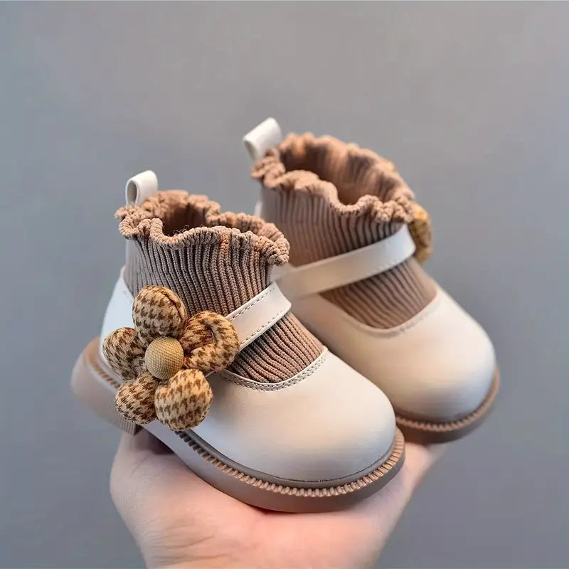 Chaussures bébé fille montantes à fleurs – Bottines imprimé floral antidérapantes