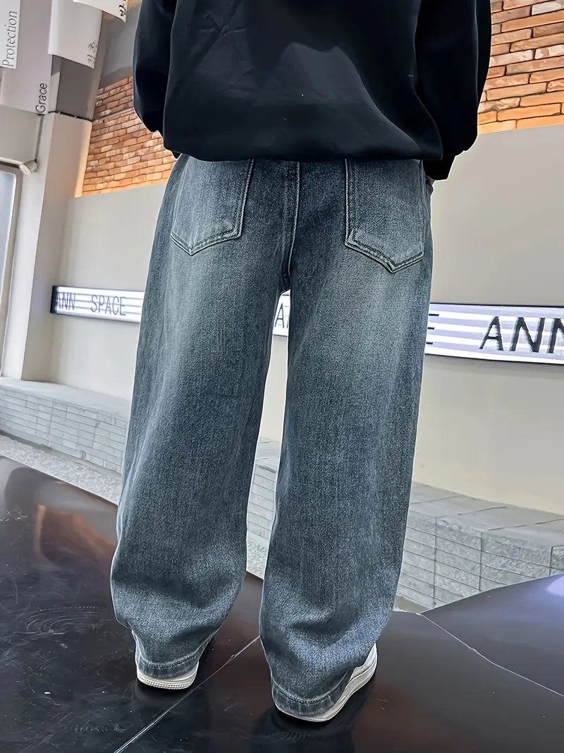 Jean Large Garçon Style Streetwear – Pantalons Enfant Tendance Décontractée en Denim