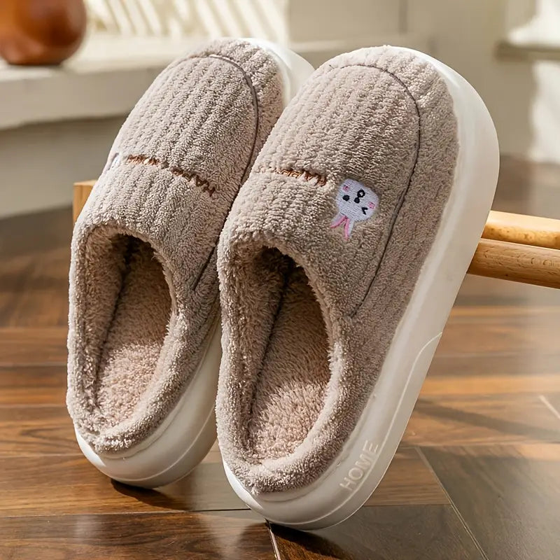 Chaussons Hiver Unisexe en Polaire – Pantoufles Chaudes à Semelle Épaisse avec Motif Ours Mignon