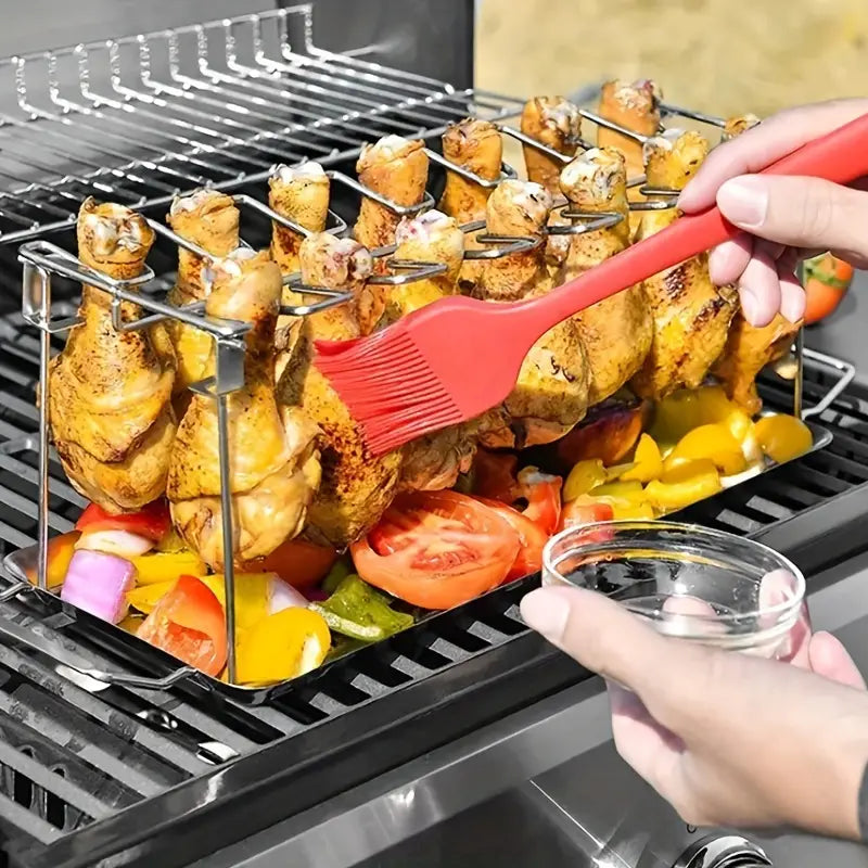 Support de cuisson pour pilons de poulet – Grille barbecue et four en acier inoxydable pliable
