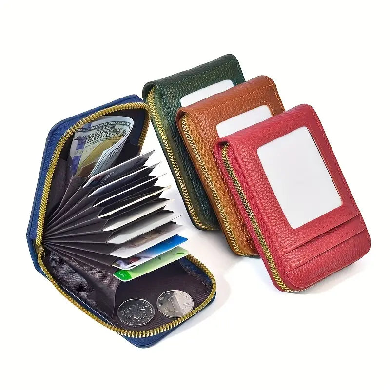 Porte-cartes homme zippé – Portefeuille compact grande capacité pour cartes, billets et pièces