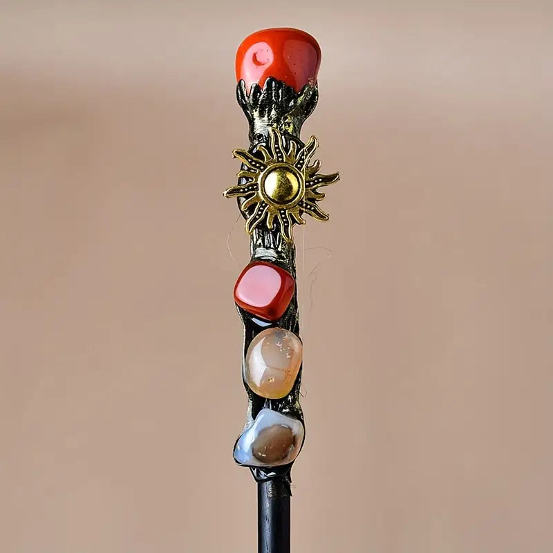 Baguette magique avec cristaux – Accessoire de déguisement fantasy et cosplay sorcier