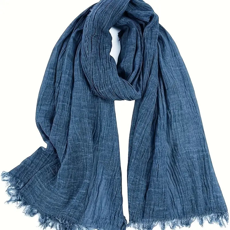 Écharpe homme bleu denim – Foulard long en coton léger avec finitions effilées
