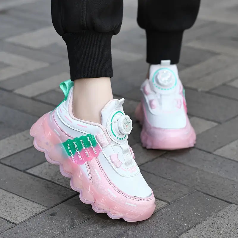 Chaussures de sport fille – Baskets noires et roses à semelle épaisse tendance et confortables