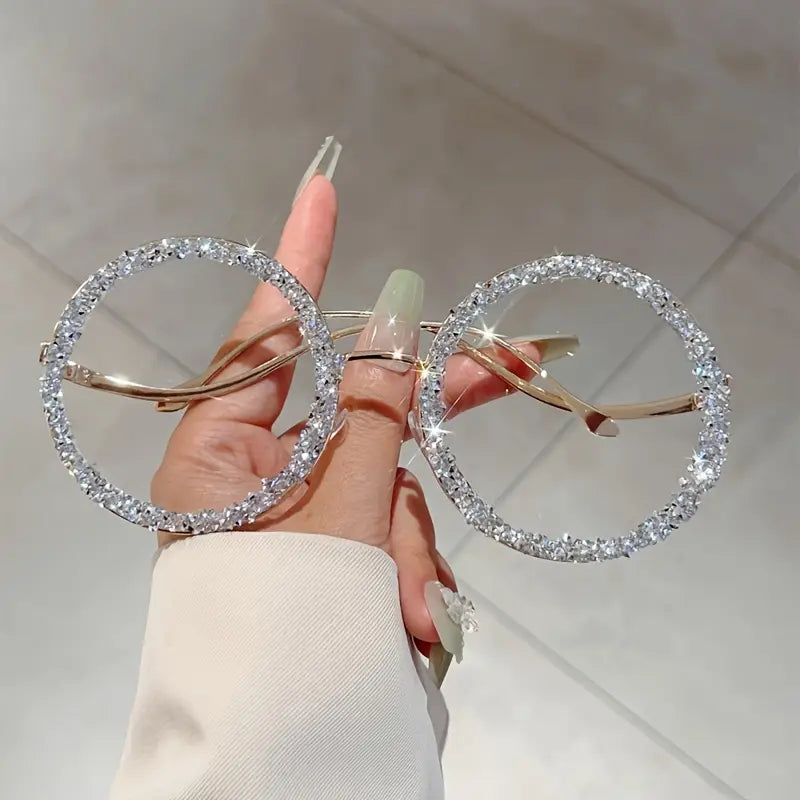 Lunettes femme rondes fantaisie – Monture argentée avec strass scintillants