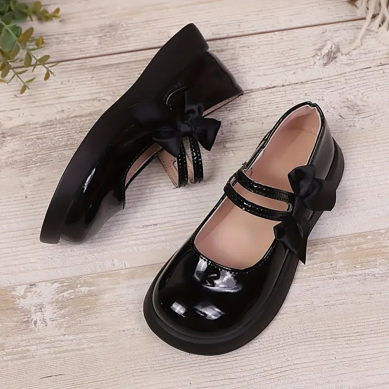 Ballerines fille noires vernies avec nœud élégant – Chaussures habillées confortables