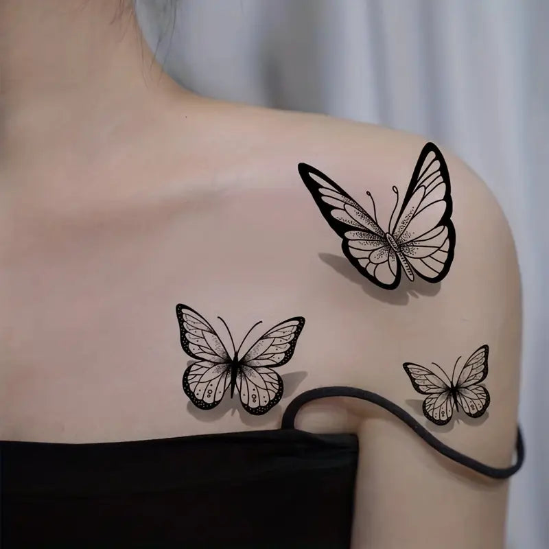 Tatouage Éphémère Papillons Noirs – Motif Fin et Élégant pour Poignet, Nuque ou Épaule