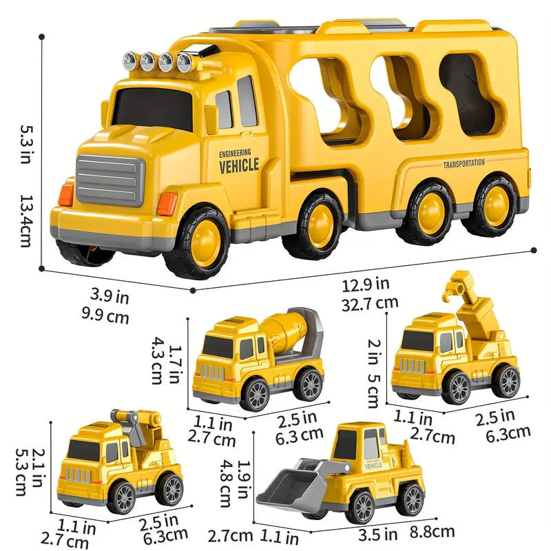 Camion transporteur de véhicules de chantier – Jouet de construction avec mini engins