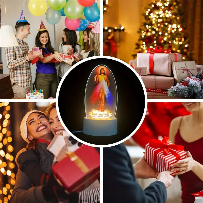 Lampe LED Religieuse Jésus Miséricordieux – Veilleuse Spirituelle avec Lumière Ambiance pour Maison et Chapelle