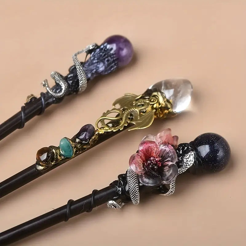 Baguette magique fantaisie avec pierres et ornements – Accessoire déguisement sorcier et cosplay