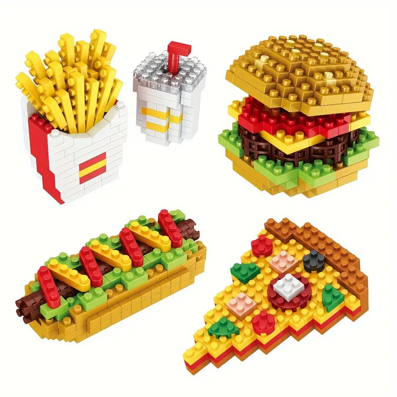 Kit de Construction Fast Food en Briques – Maquette 3D Hamburger, Pizza, Hot-Dog et Frites à Assembler