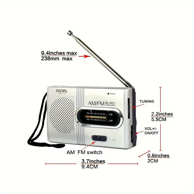 Radio Portable AM/FM avec Antenne Télescopique – Poste Radio de Poche à Piles pour Voyage et Extérieur