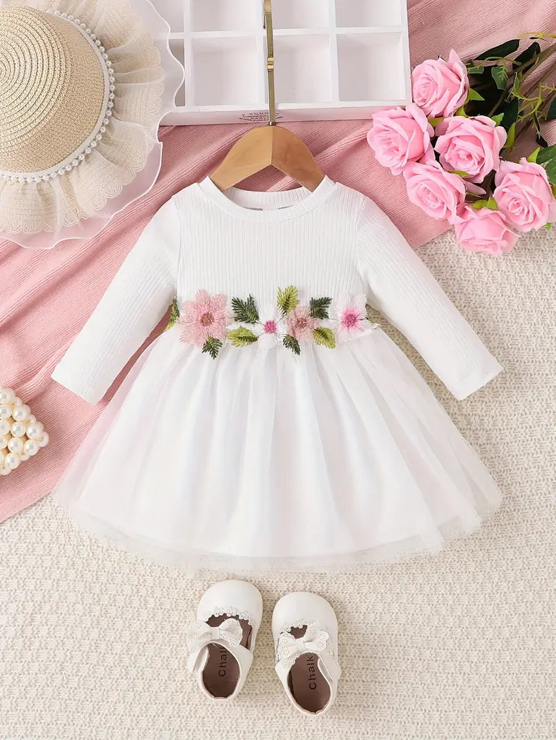 Robe Bébé Fille en Tulle Rose Fuchsia avec Fleurs – Tenue Chic pour Anniversaire et Cérémonie