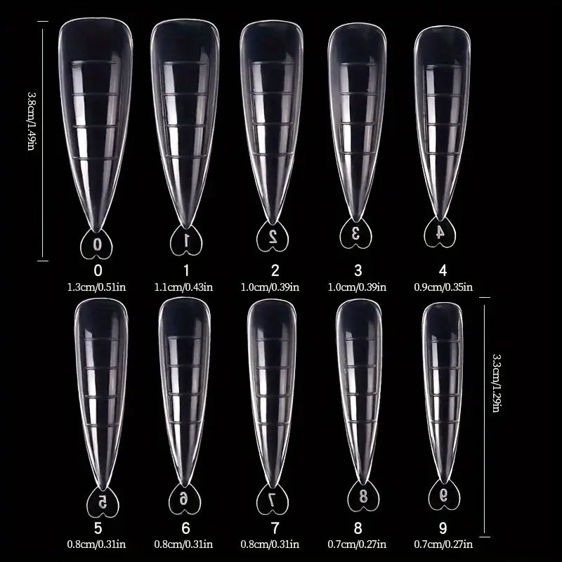 Moule à Ongles Polygel – Formes Réutilisables Transparente avec Guide de Longueur, Coffret 100 Pièces