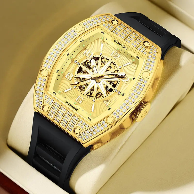 Montre homme automatique squelette – Mouvement mécanique apparent avec boîtier doré