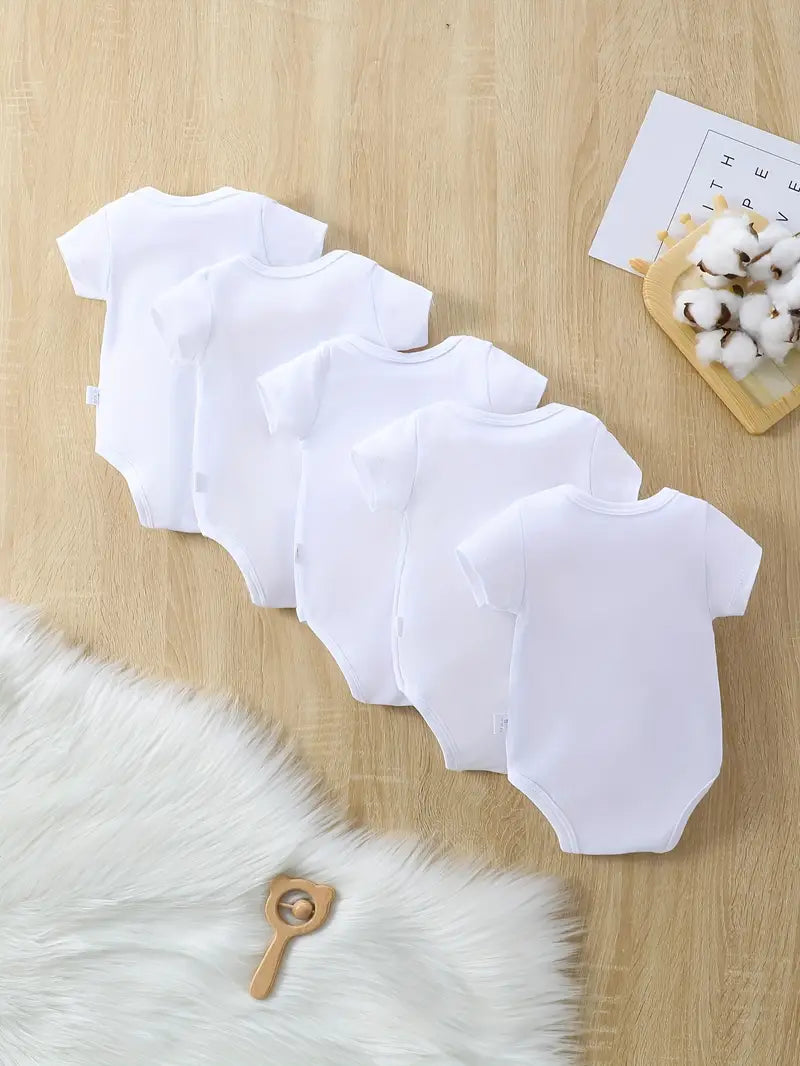 Lot de 5 bodies bébé – Cadeau naissance coton doux manches courtes