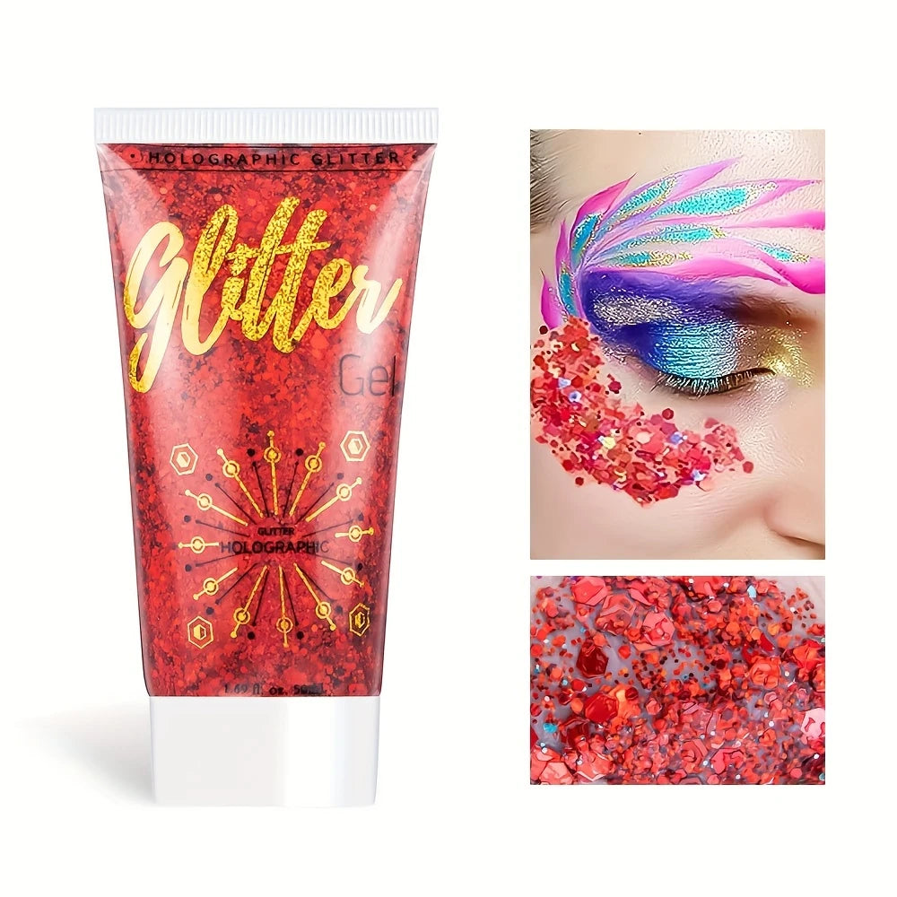 Gel Pailleté Holographique Visage & Corps – Glitter Ultra Brillant pour Maquillage Festival