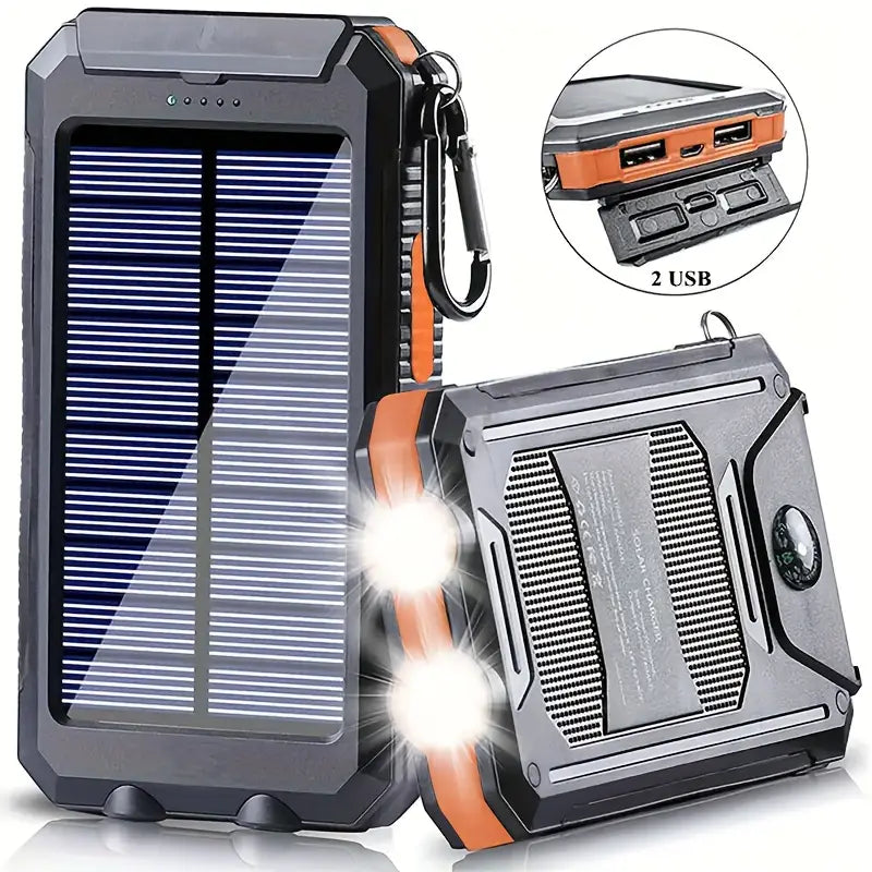Batterie Externe Solaire 20000mAh – Power Bank avec Lampe Torche LED et Boussole pour Camping et Randonnée
