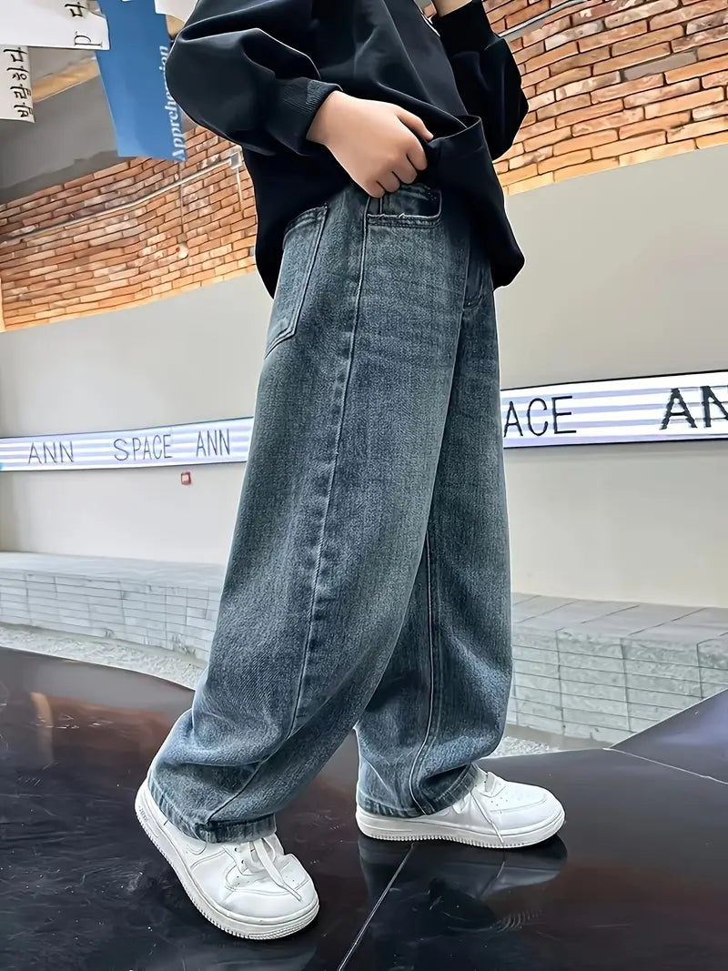 Jean Large Garçon Style Streetwear – Pantalons Enfant Tendance Décontractée en Denim