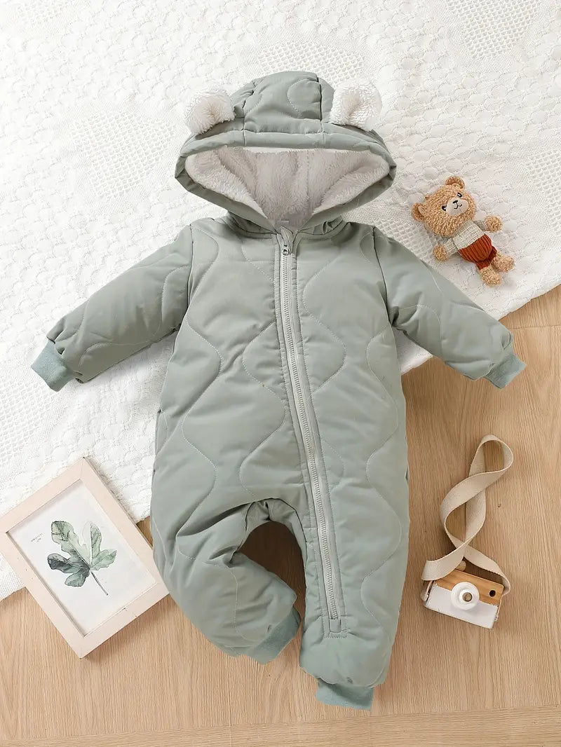 Combinaison Body Bébé Hiver Rose avec Capuche Oreilles – Pyjama Chaud et Doux