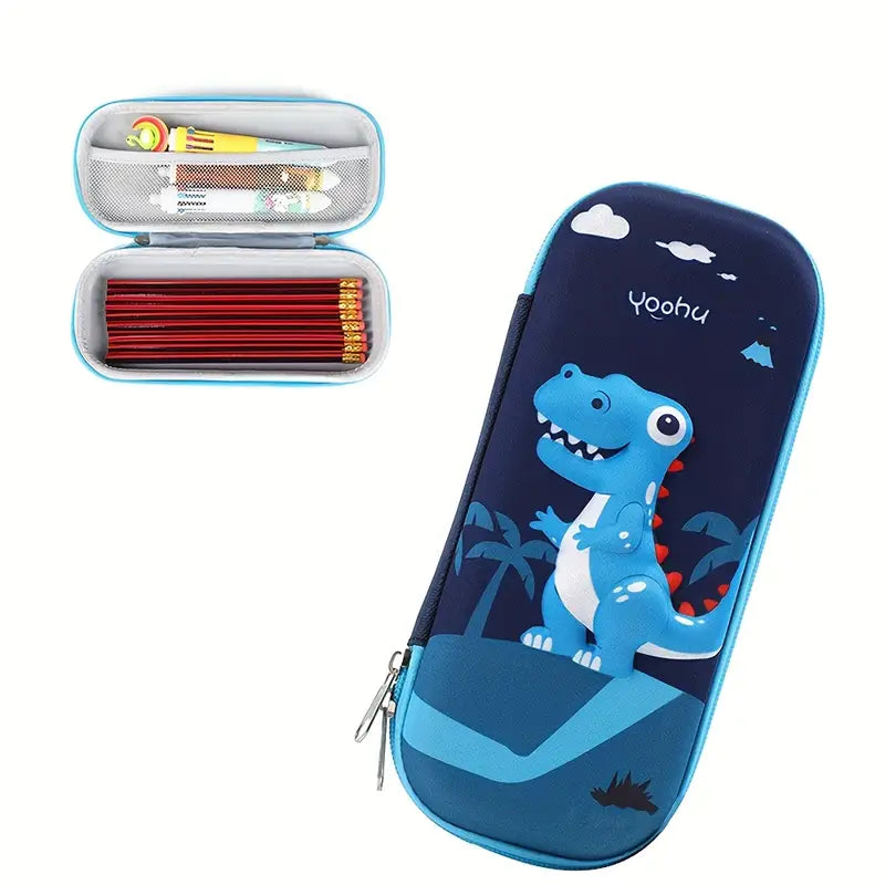 Trousse Scolaire Rigide Enfant Motif Astronaute et Dinosaure – Étui Crayons et Stylos