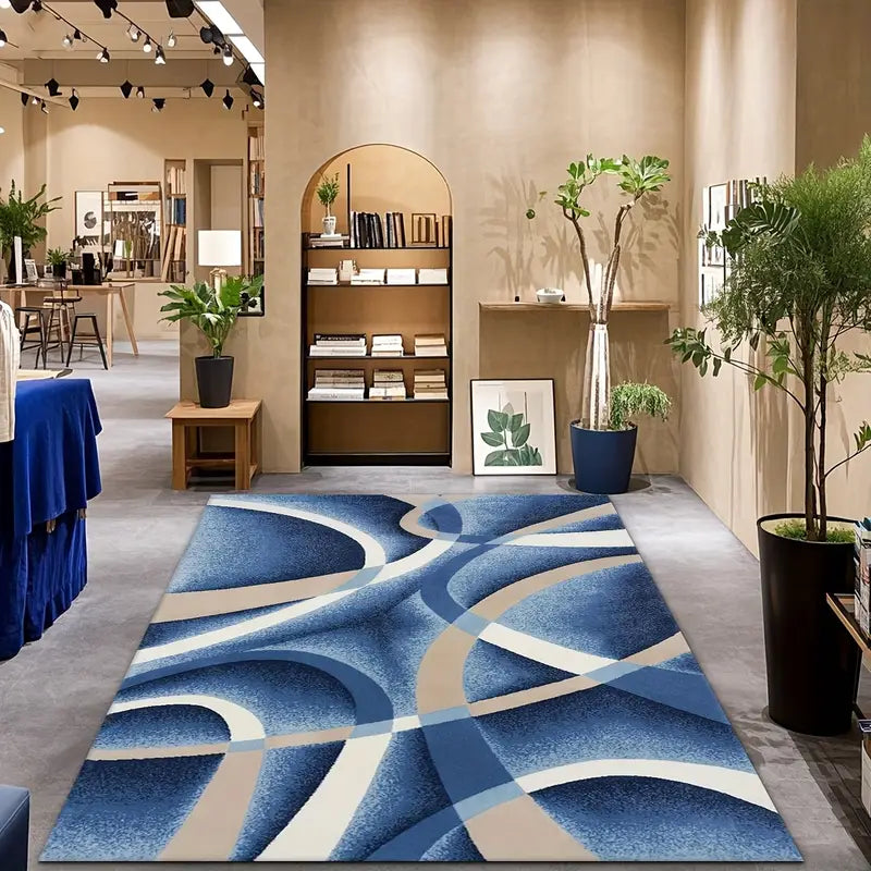 Tapis Moderne Géométrique Bleu – Doux et Élégant pour Salon, Chambre ou Bureau