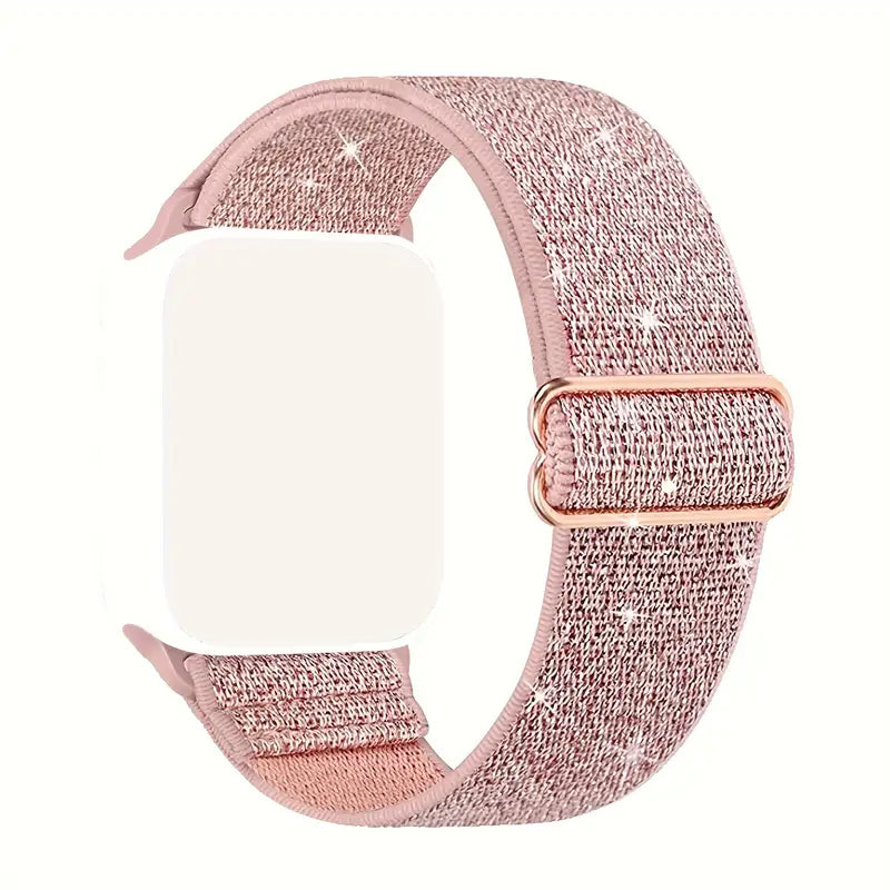 Bracelet nylon pailleté argent ajustable pour montre connectée – Accessoire confortable et élégant