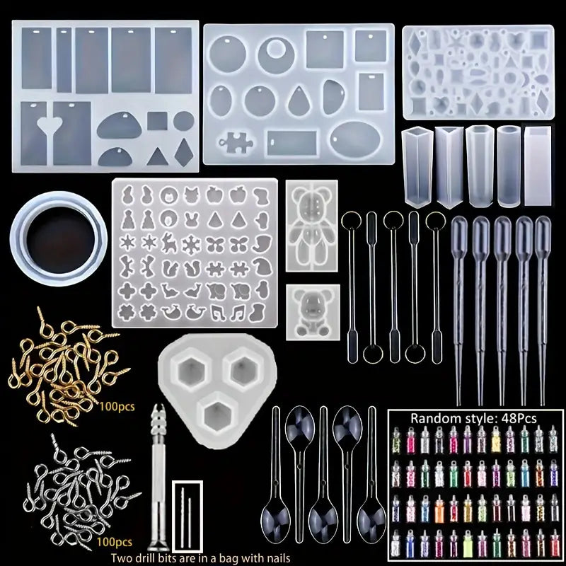 Kit Complet de Moulage Résine Époxy – Moules Silicone, Pigments et Accessoires DIY Bijoux et Créations Artisanales