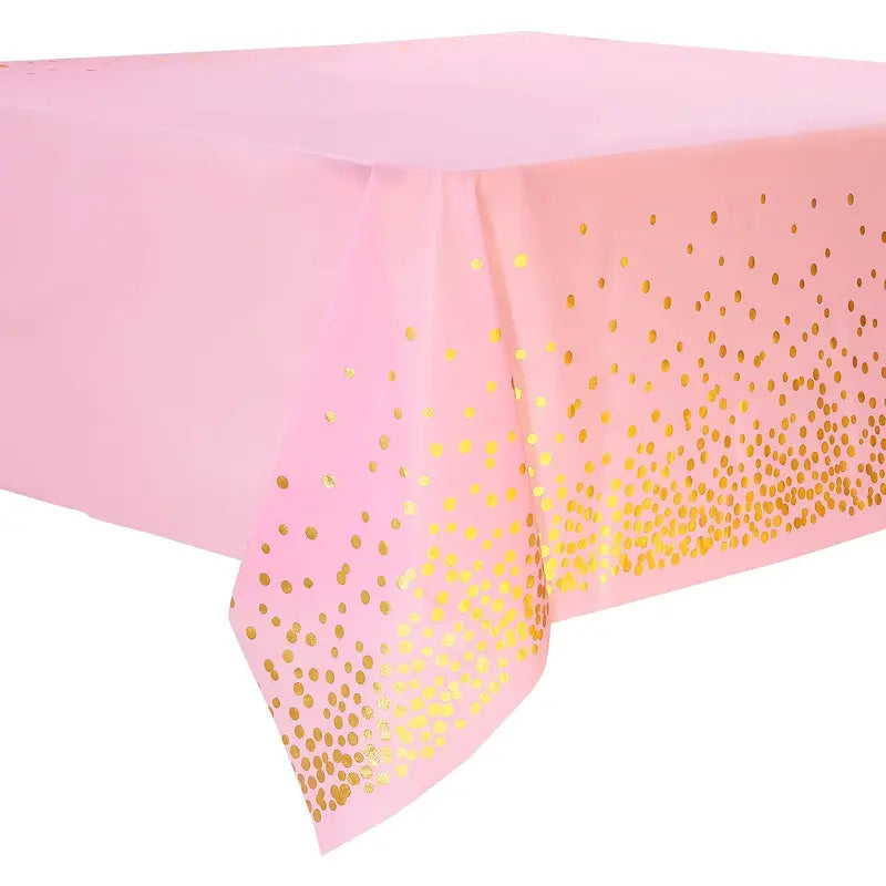 Nappe de Fête Rose avec Motifs Dorés – Décoration de Table Élégante pour Anniversaire, Mariage et Réceptions