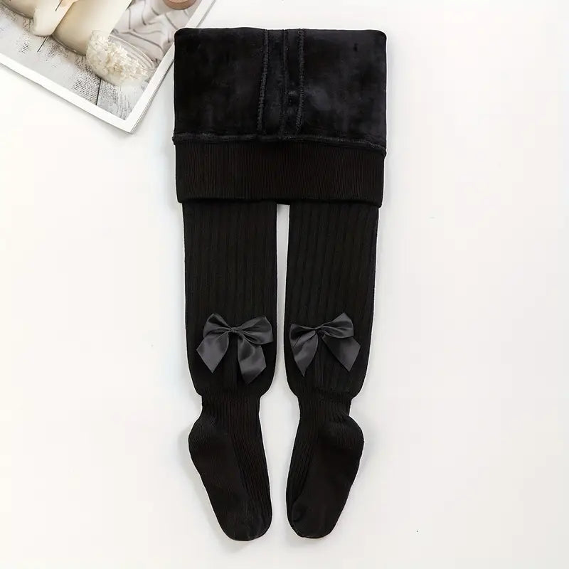 Collants Fille Côtelés avec Nœud – Pantalons Chauds et Élégants pour l’Hiver