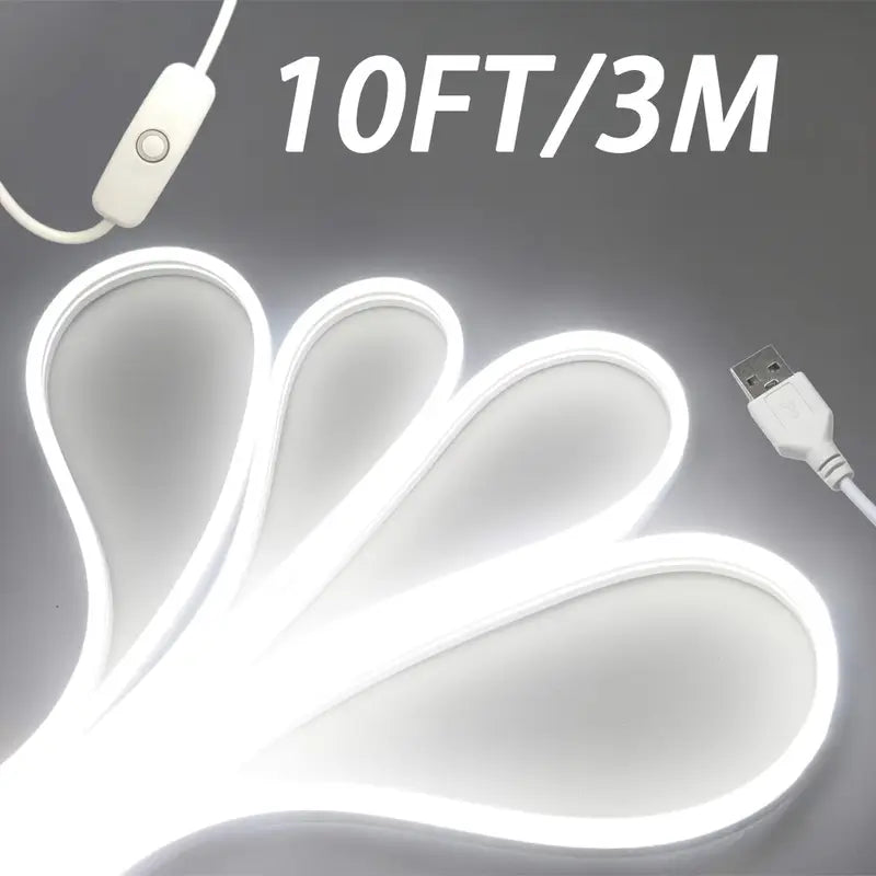 Ruban LED Flexible 4M USB – Éclairage Blanc Froid 13FT avec Interrupteur, Idéal pour Décoration Intérieure et Bureaux