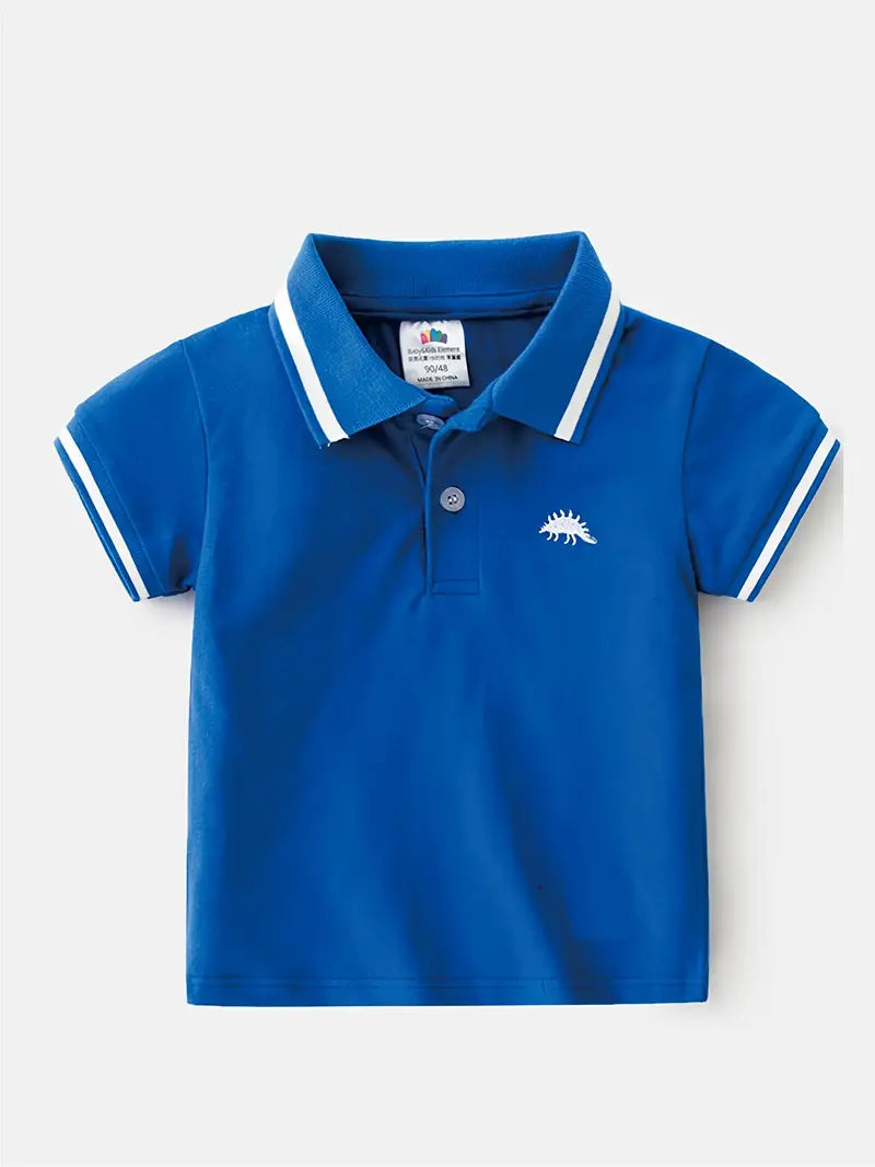 Polo Garçon Noir avec Col Classique et Broderie Dinosaure – T-shirt Chic et Décontracté Enfant
