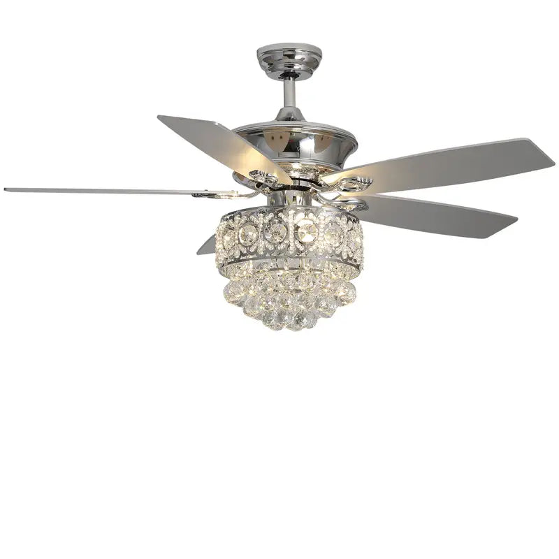 Ventilateur de plafond avec lustre cristal – 5 pales réversibles et éclairage LED élégant