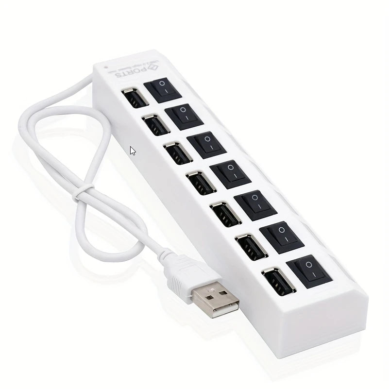 Hub USB 4/7 Ports avec Interrupteurs Individuels – Multiprise USB 2.0/3.0 Haute Vitesse pour PC, Ordinateur Portable et Périphériques