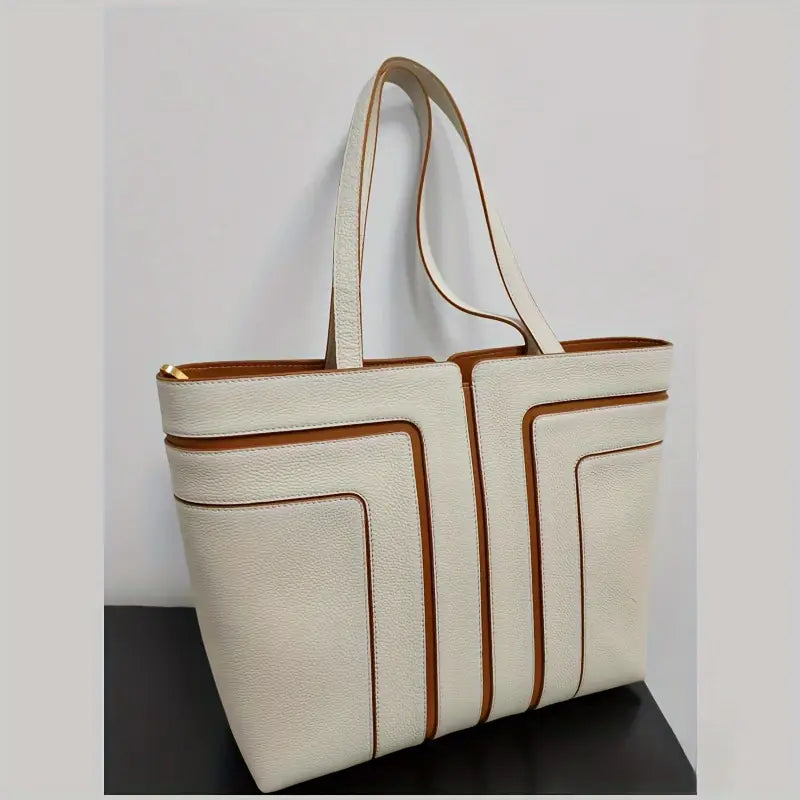 Sacs à main femme cabas en cuir beige  Élégance minimaliste et grande capacité