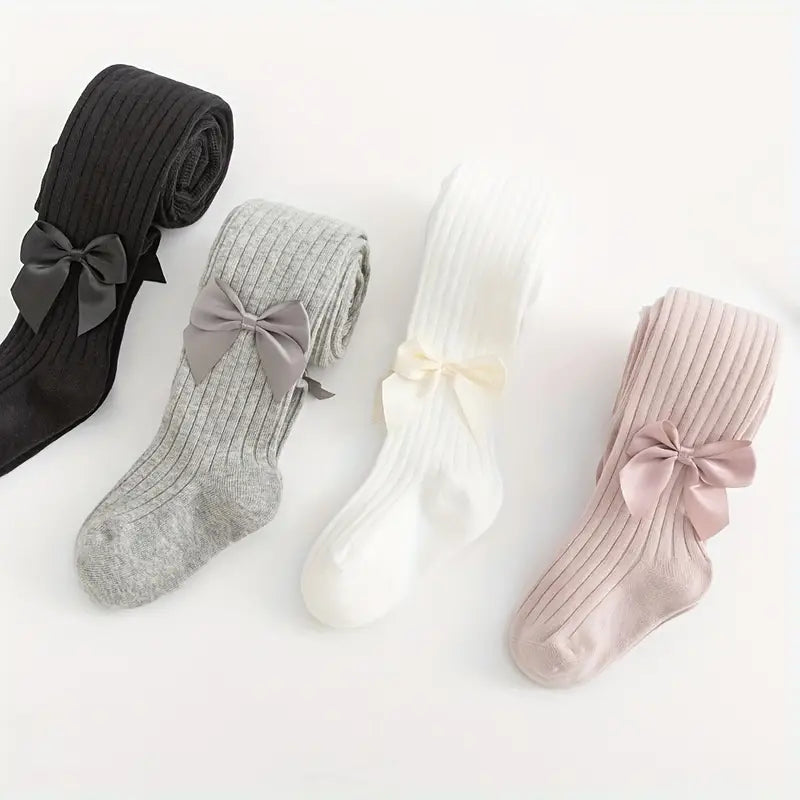 Chaussettes Hautes Fille Noires avec Nœud – Chaussettes Enfant Élégantes et Confortables