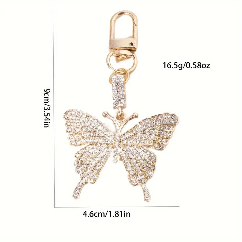 Porte-clés papillon doré strass – Breloque élégante et brillante pour femme