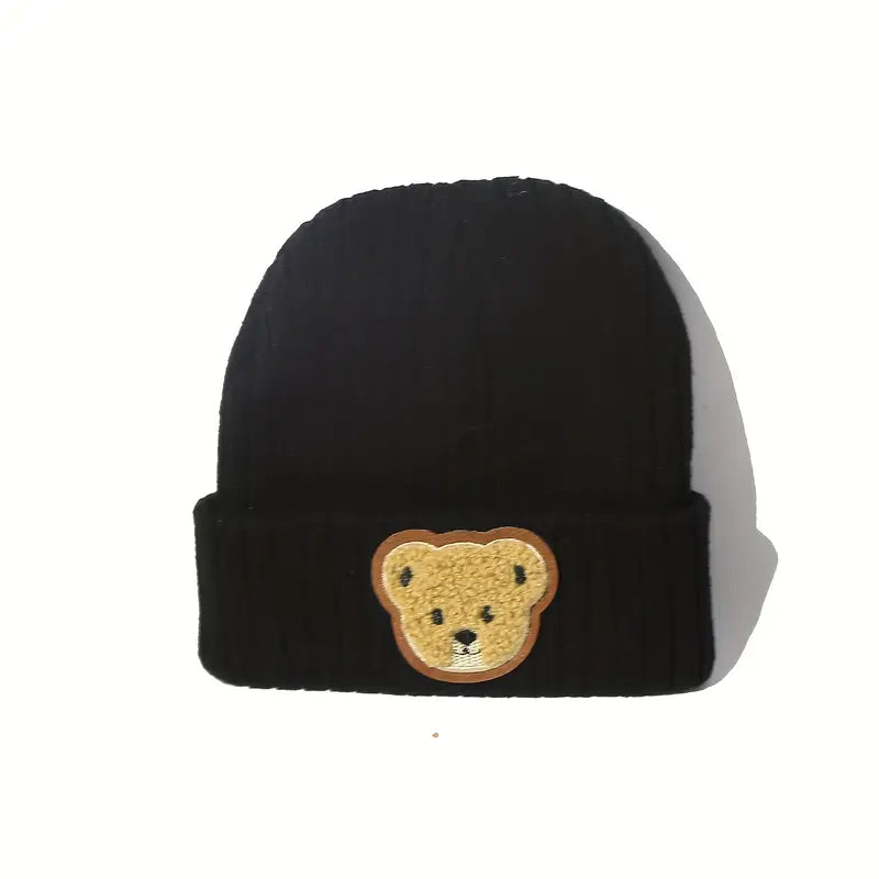 Bonnet Tricot Enfant avec Motif Ourson – Chapeaux et Casquettes Bébé Fille & Garçon | Hiver Chaud & Confortable