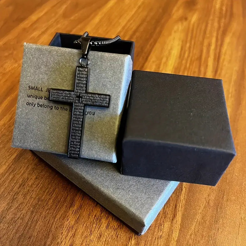 Collier homme pendentif croix en acier inoxydable – Chaîne robuste argent, or ou noir