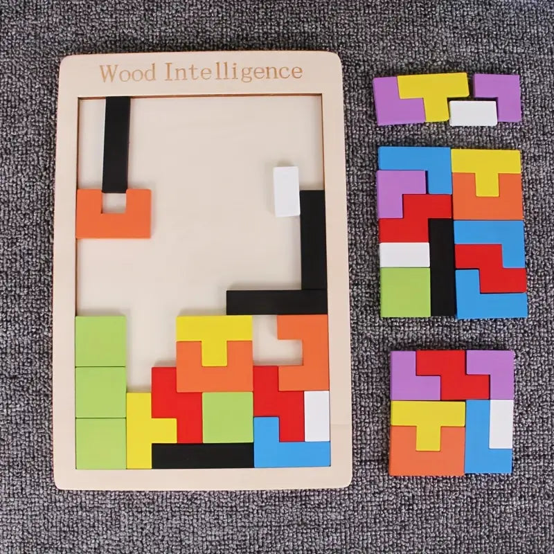 Casse-Tête Tetris en Bois – Puzzle Éducatif Coloré pour Enfants et Adultes, Jeu de Logique et Réflexion