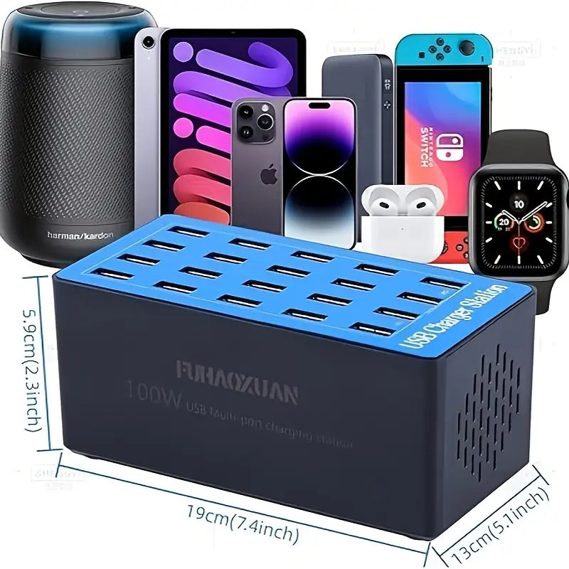 Station de Charge USB 20 Ports – Hub Multiprise Rapide pour Smartphones, Tablettes et Gadgets Électroniques