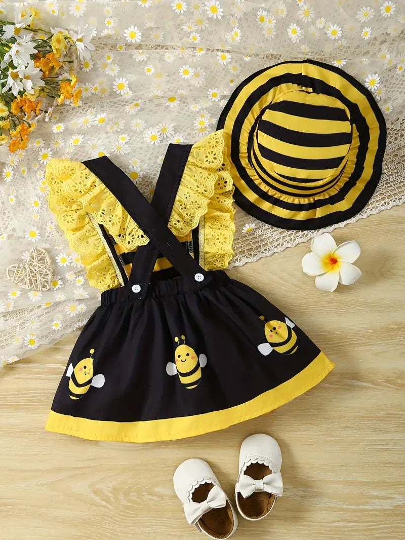 Robe Bébé Fille Déguisement Abeille avec Chapeau – Tenue Mignonne et Colorée Été