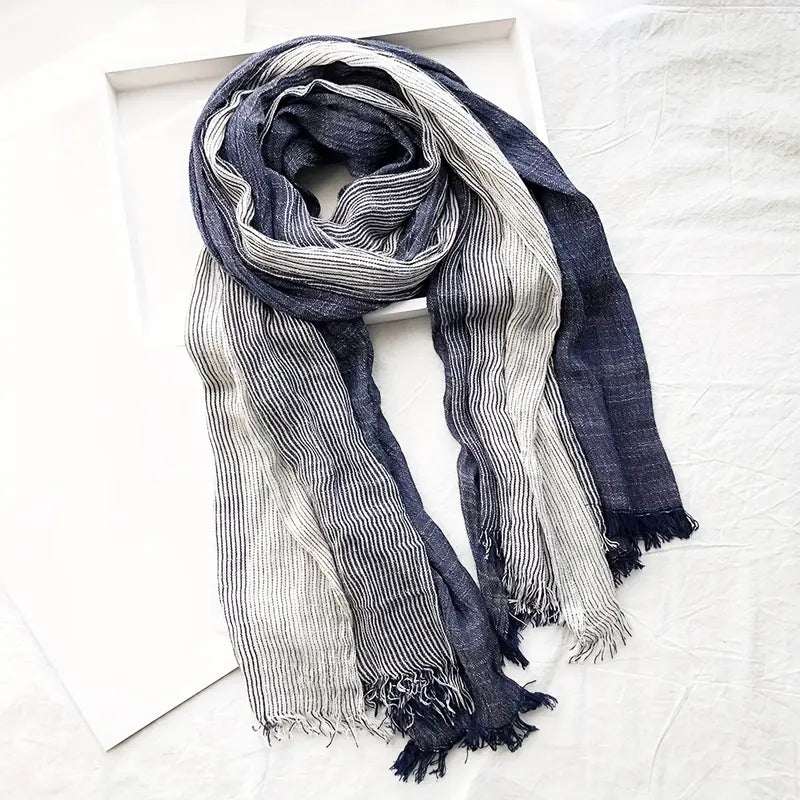 Écharpe homme à rayures bordeaux et beige – Foulard léger à franges pour style élégant et décontracté