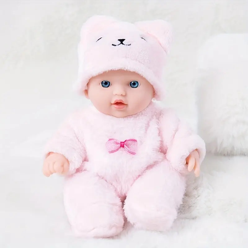 Poupées bébés 20 cm en peluche rose et bleue avec bonnet ours – Jouet doux et réaliste pour enfants