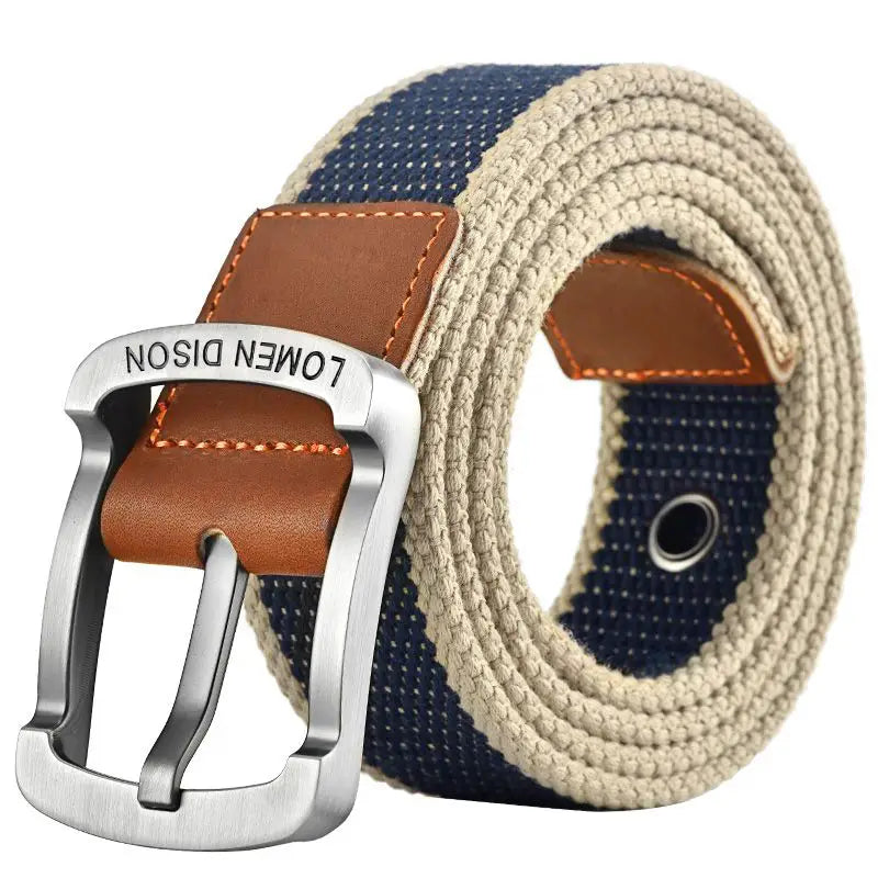 Ceinture homme en toile tressée avec boucle métallique et cuir – Style décontracté et durable