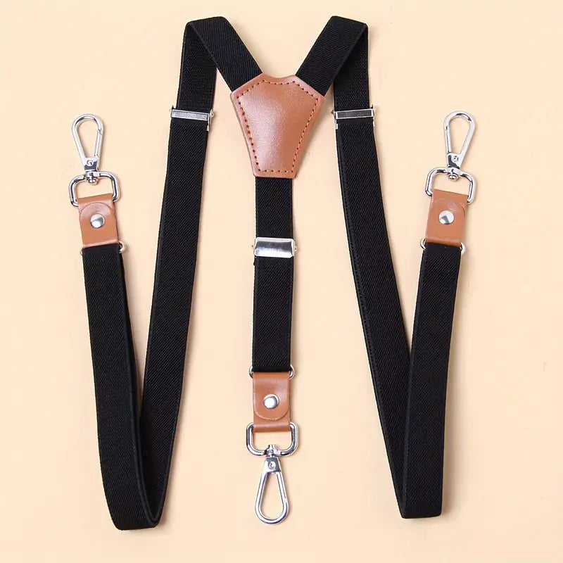 Bretelles homme avec finitions cuir – Bretelles élastiques ajustables à crochets métalliques, élégance et confort